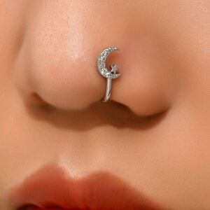 ✨3 FOR $28✨🆕️🌜MOON & STAR RHINESTONE NOSE CUFF - SILVERTONE🌛